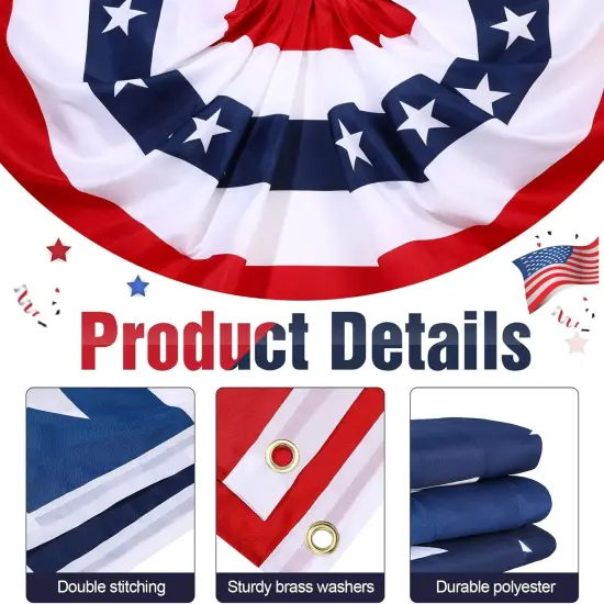 5 Pcs American Flags Bunting 3 x 6 ft USA Patriotic Half Fan Bunting Flag Outdoor 4th of July Pleated Fan Flags Banners for Independence Day Memorial Day Outside Porch Garden Yard Decorations {2}