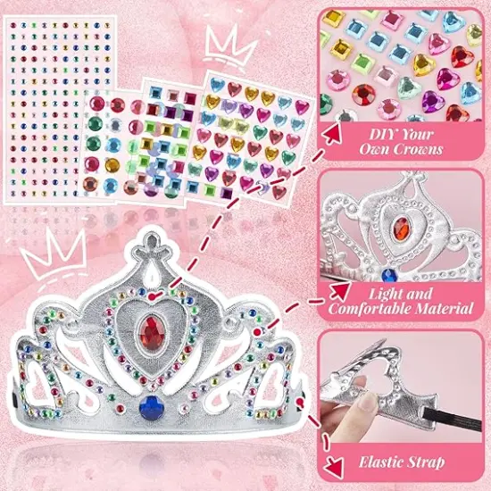 17 Pcs Princess Party Crowns Set Kids Party Supplies Tiaras Making Kit with Diamond Stickers {2}