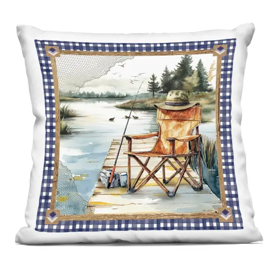 Stupell Industries Fishing Chair on Dock Decorative Printed Pillow design by Nicole DeCamp, 18 x 7 x 18 {1}