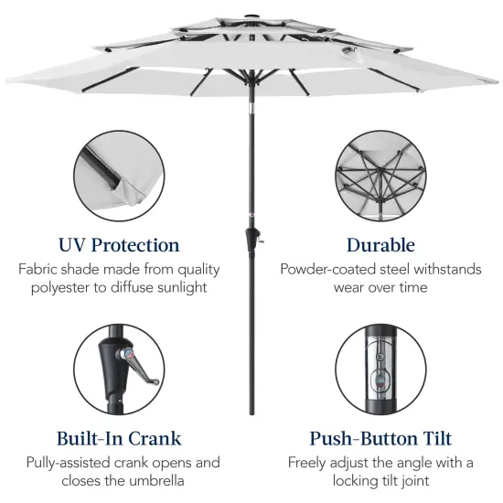 Best Choice Products 10ft 3-Tier Patio Umbrella, Market Sun Shade w/ Tilt Adjustment, Easy Crank Fog Gray {6}