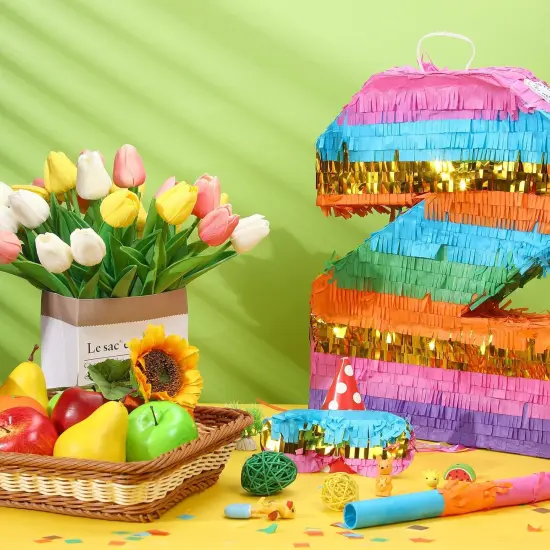 Rainbow Number Pi&ntilde;ata for Girls Boys Birthday Foil Number Pi&ntilde;ata with Blindfold Stick Confetti for Kids Birthday Anniversary Tie Dye Groovy Party Supplies Decorations Favors(Rainbow) {4}
