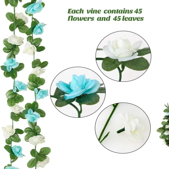 Artificial Rose Rattan Garland Fake Rose Vine Hanging Rose Ivy Baby Blue Flowers for Oh Boy Baby Shower Home Wedding Party Garden Craft Art Decoration {5}