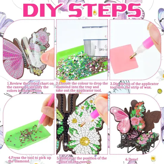 Diamond Painting Coasters Kit with Holder Diamond Art for DIY Beginners Adults Kids Craft Supplies Gift Drinks(Butterfly) {3}