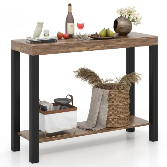 2 Tier Wood Bar Table, Cashew Wood Frame, Shelf and 220 lbs Capacity {4}
