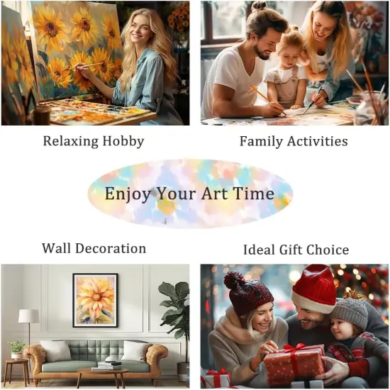 Paint by Numbers Kit for Adults Beginners and Kids, 16" Wx20 L Canvas Pictures Drawing Acrylic Paintwork with 3 Pcs Paintbrushes, Colorful Flowers in Vase {5}