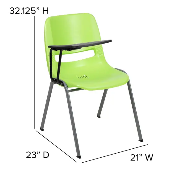 Emma and Oliver Ergonomic Shell Chair with Right Handed Flip-Up Tablet - Tablet Arm Desk Green {4}
