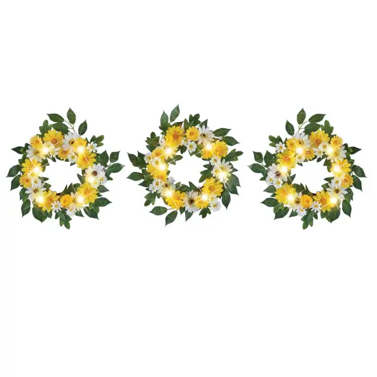 Collections Etc LED Lighted Solar Powered Artificial Daisy Wreaths - Set of 3 {2}