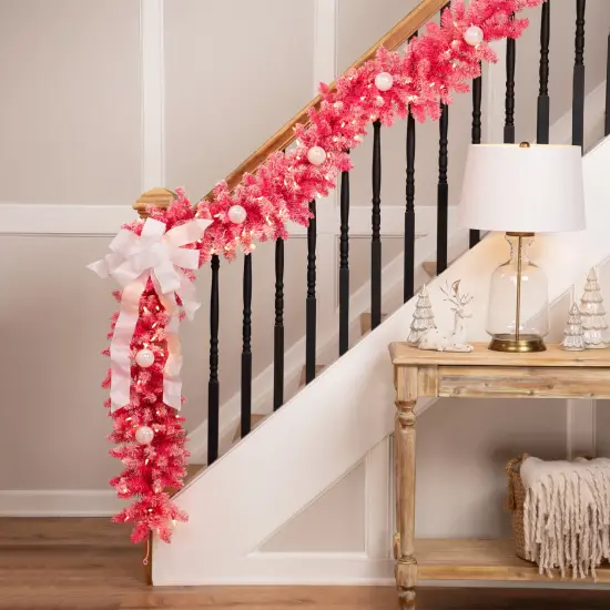 Northlight Pre-lit Flocked Artificial Christmas Garland - 9' x 12" - Pink - Clear Lights {1}
