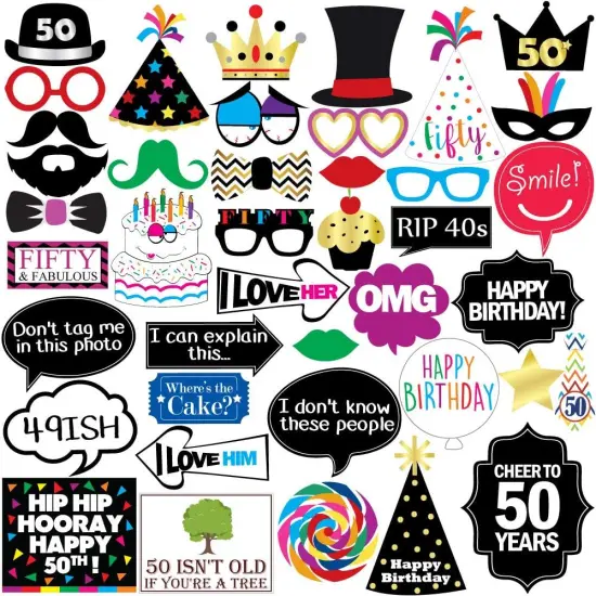 40 Pieces 50th Birthday Photo Booth Party Props {1}