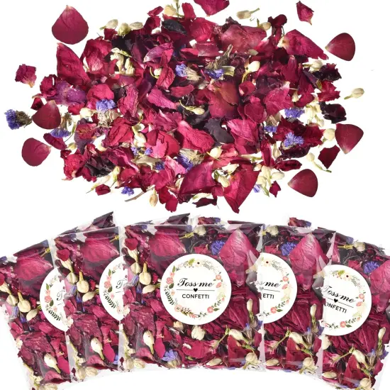20 Pack Prefilled Confetti Packets,Biodegradable Flower Petals, Real Dried Flower Petals Individual Packing Rose Petals Wedding Send Off Ideas (Red Rose & Lavender & Lvory Jasmine Buds) {1}