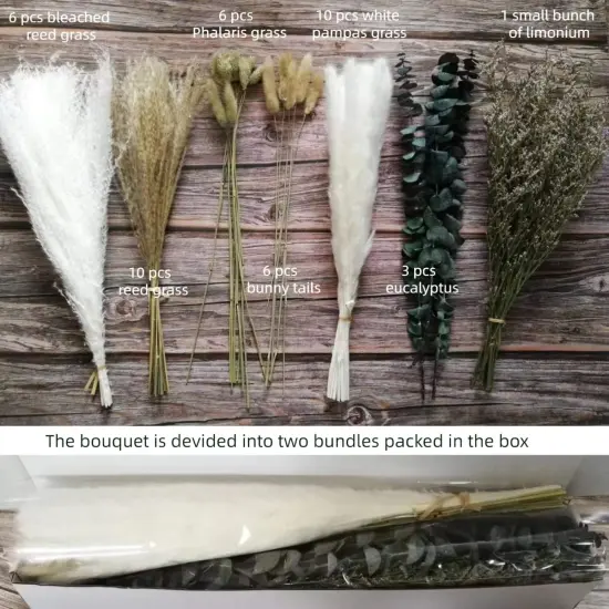 Natural Dried Flower Bouquet,17" Dried Flowers for Vase,Dried Floral Arrangements for Home D&eacute;cor Indoor with Pampas {4}