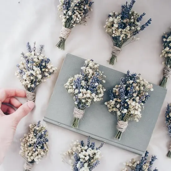 Dried Lavender & Baby's Breath & White Bunny Tails Flowers Bundles, Dried Flower Bouquet for Vase, Natural Gypsophila for Home, Wedding, Floral {4}