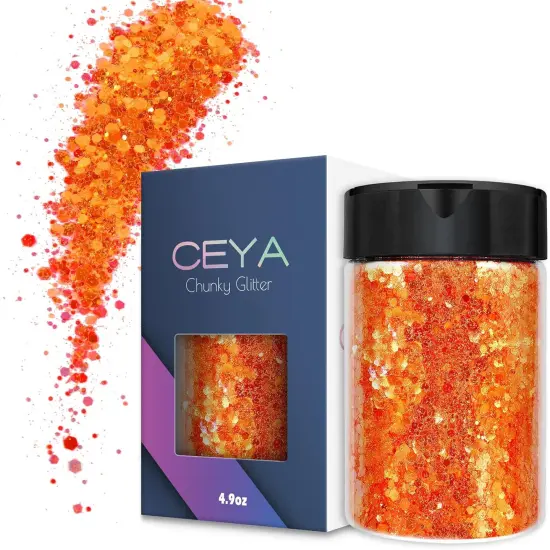 4.9oz/ 140g Fluorescent Orange Neon Glitter Powder Mixed Fine Opal Flakes Nail Sequins for Craft Resin {1}