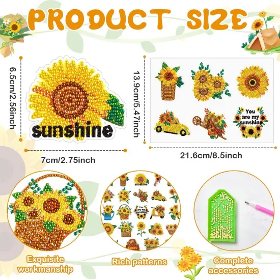 24 Pcs Diamond Art Stickers for Kids Sunflower Diamond Painting Stickers 5D DIY Gem Painting Kit Paint by Numbers Diamonds Spring Mosaic Back to School Gift for Boy Girl {5}