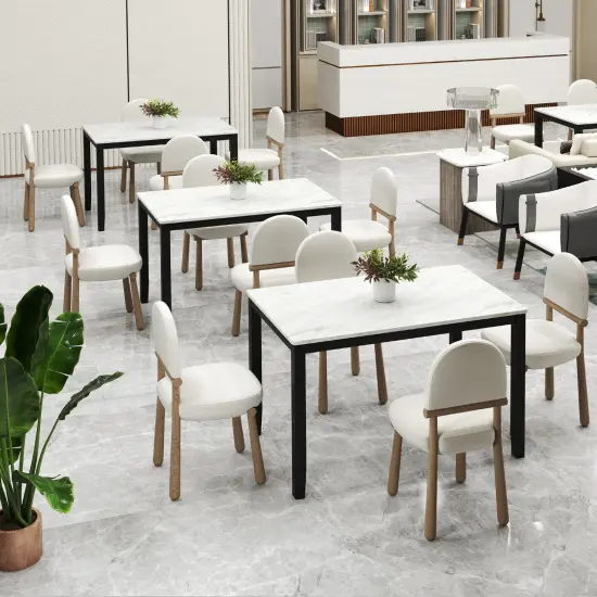 MDF Dining Table with Faux Marble Top and Sturdy Rubber Wood Frame {6}