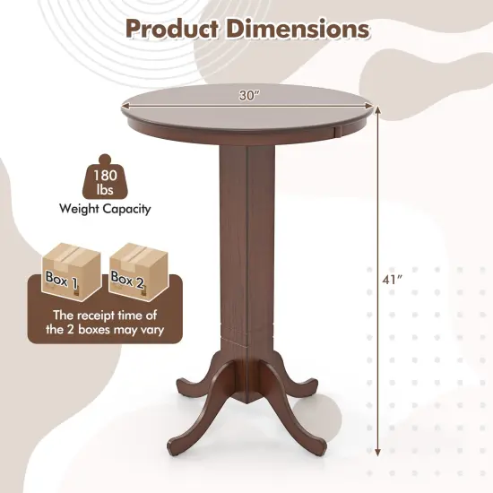 Espresso Rubber Wood Pub Round Bar Height Dining Table {5}