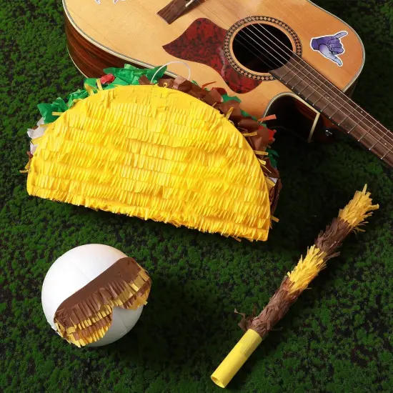 Taco Pi&ntilde;ata Set Mexican Birthday Party Decorations Cinco De Mayo Fiesta Theme Taco Pinata with Plastic Stick and Blindfold for Mexican Themed Party Supplies Favors, 15 x 8 x 3 Inches {3}