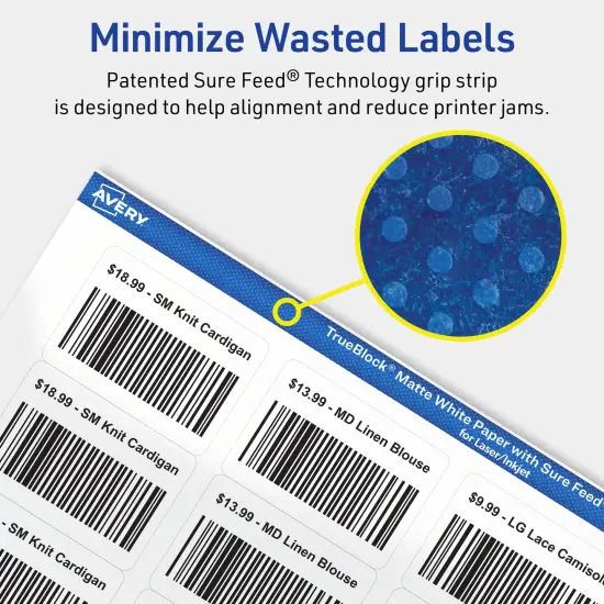 Avery TrueBlock Matte White Paper Labels,1-1/4" x 1-3/4" Rectangle {4}