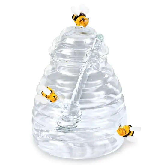 Collections Etc Adorable 2-Piece Glass Beehive Honey Pot Set {2}