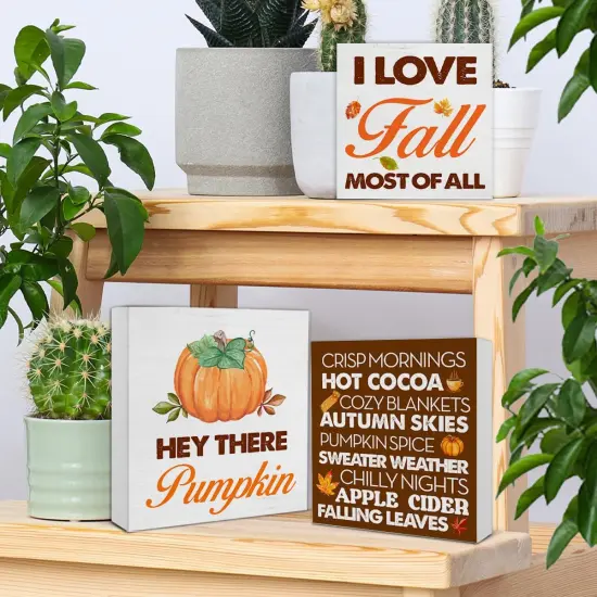 Set of 3 Tabletop Fall Wood Signs Autumn Decor {5}