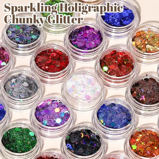 Chunky Glitter, 24 Colors Holographic Chunky Glitter for Crafts, Resin, Tumblers, Nail Body, DIY Party Decorations {3}