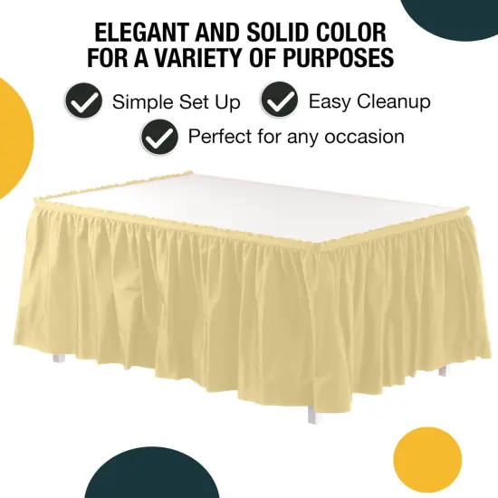 Ruffle Disposable Table Skirt 14 Ft Long Pleated Table Skirts with Adhesive Strip &ndash; Fits 6ft+ Rectangle or Round Tables &ndash; Ideal for Birthday Parties, Gender Reveal, Baby Showers & Event Decorations 6 pack by Exquisite Light Yellow {2}