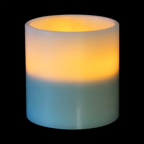 Northlight 6" Sage Green Battery Operated Flameless LED 3-Wick Flickering Wax Pillar Candle {1}