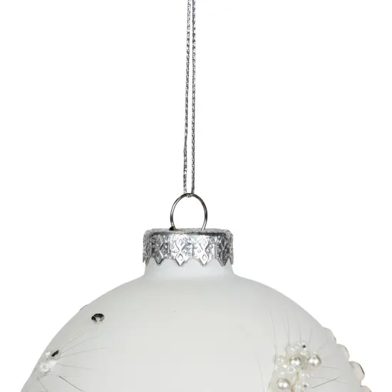 Northlight White and Silver Leaves Glass Ball Christmas Ornament - 3.5" {5}