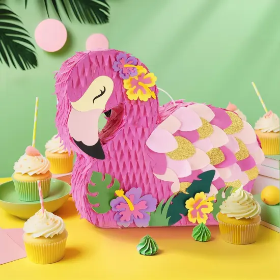 Flamingo Pi&ntilde;ata - Pink Pi&ntilde;ata Bundle with Blindfold and Bat for Girls Kids Pi&ntilde;ata Tropical Flamingo Theme Birthday Party Supplies Summer Pool Party Decorations for Fiestas Baby Shower {2}