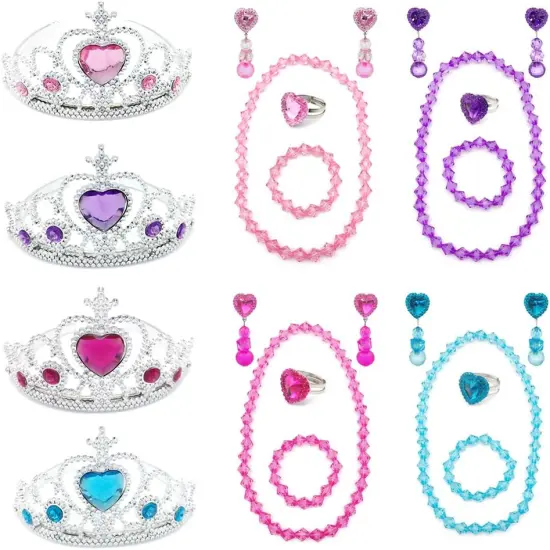 Girl Kids Dress Up Tiaras Necklace Bracelet Clip on Earrings Toy Playset {1}