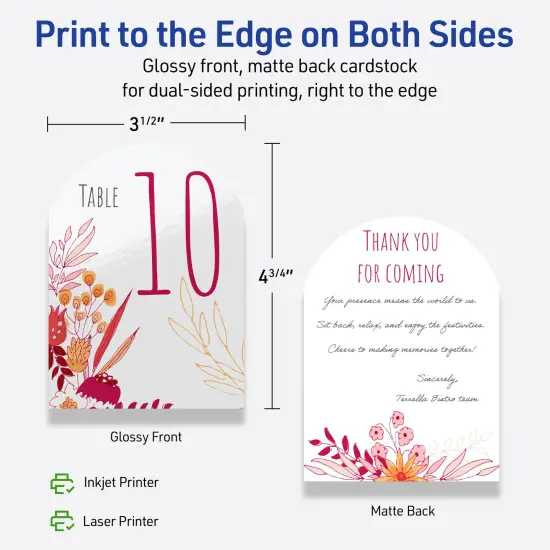 Avery Printable Arched Flat Cards, Sure Feed Technology, 4-3/4" x 3-1/2", Glossy White Cardstock, Print-to-The-Edge, Laser/Inkjet Printable, 40 Total {6}