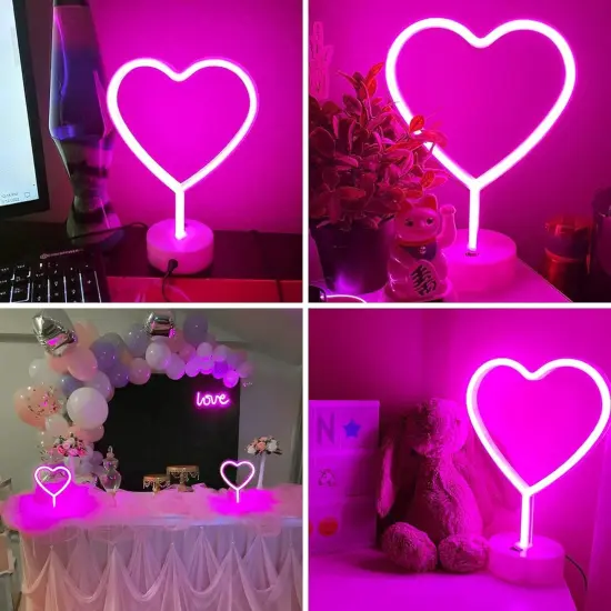 Summer Pink Heart Neon Sign, 2 Pack LED Neon Lights, USB or Battery Powered, Table Decorations for Room, Dorm, Wedding, Anniversary, Bedroom, Classroom, Mother's Day & Summer Parties {4}