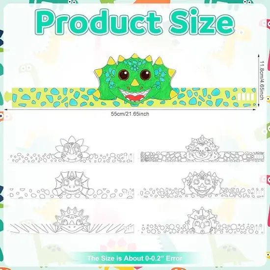 24 Pcs Color Your Own Dinosaur Crown for Kids Dino Coloring Paper Crown for Birthday Party Hats Dinosaur Theme Family Events Party Theme Events Sunday School Activities {2}