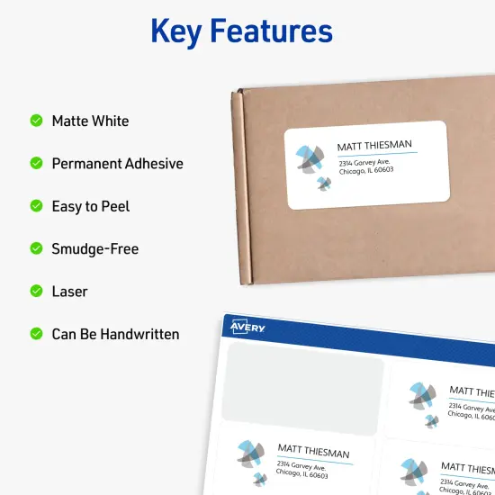 Avery Full-Sheet Printable Shipping Labels, 8.5" x 11" Customizable Stickers, White, 100 Blank Mailing Labels, Great for Mailing, Shipping, Organizing, and More (5165) {3}