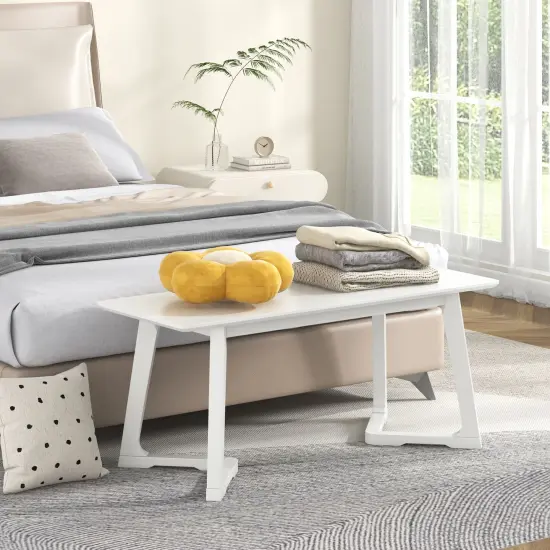 42 Inch White Modern Long Dining Bench with Rubber Wood Legs and Triangular Structure {3}