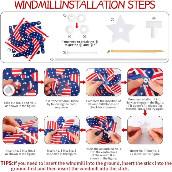 20pcs Fourth of July Pinwheels,Red White and Blue 4th of July Decorations American Flag Pinwheel {3}