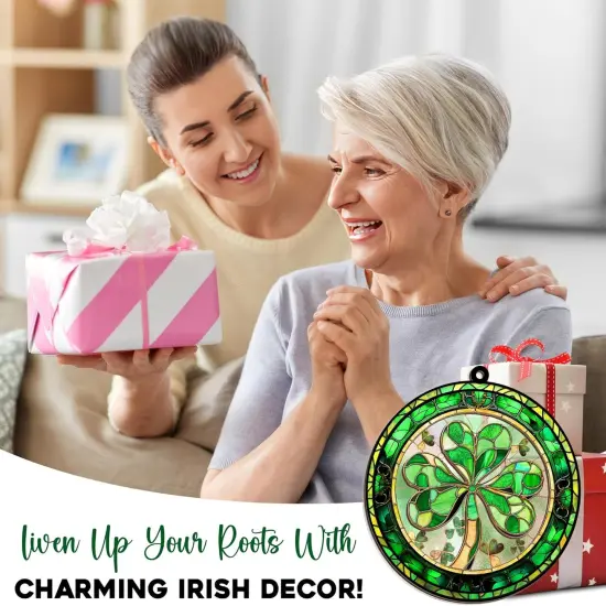 St Patricks Day Decorations - Irish Gifts for Women Men Friends Family, Shamrock Decorations, St Patricks Day Accessories - Double Layered Hanging Suncatcher {5}