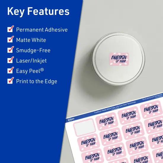 Avery TrueBlock Matte White Paper Labels,1/2" x 1-3/4" Rectangle {2}