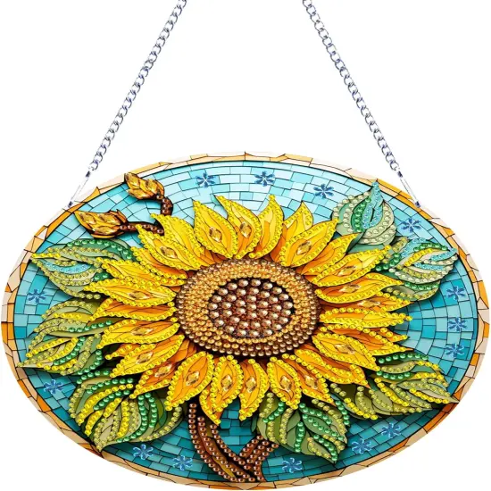 DIY Hanging Diamonds Painting Pendant Kit Sunflower, 7.4x7.4inch Gem Painting Board Art Kit Ornament, Special Crystal Diamond Craft Box Kit, Yellow {1}