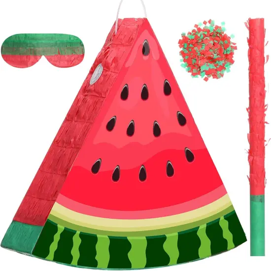 Watermelon Pi&ntilde;ata with Blindfold Bat and Confetti Fruit Pi&ntilde;ata Summer Decorations for Birthday Party Summer Theme Party Game Supplies, 12.6 x 13 x 3 {1}