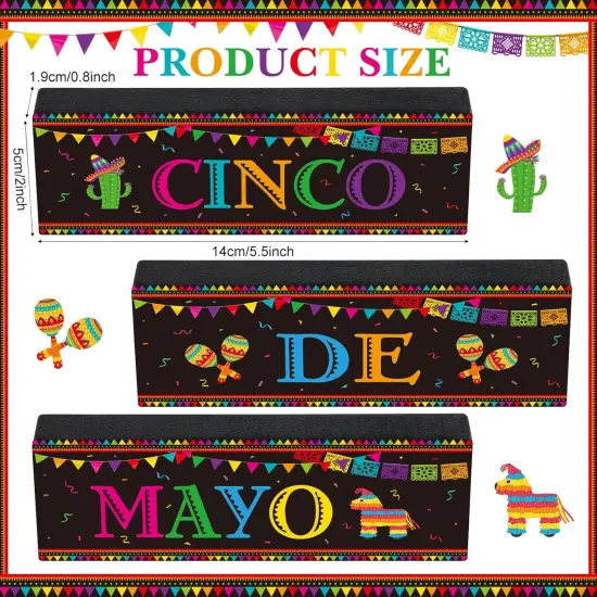 3 Pcs Mexican Fiesta Party Decorations Wooden Cinco De Mayo Centerpieces Sombrero Llama Maracas Table Signs Wood Taco Parties Tiered Tray Decor for Fiesta Taco Bar Mexican Decor {2}