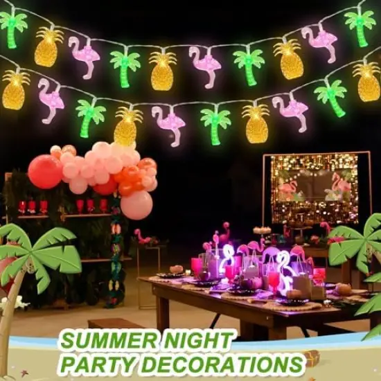 30 LED Tropical Summer String Lights &ndash; 16Ft Flamingo, Pineapple & Palm Tree Fairy Lights with 8 Modes & Timer &ndash; Battery Operated Beach, Pool & Luau Party Decor {3}