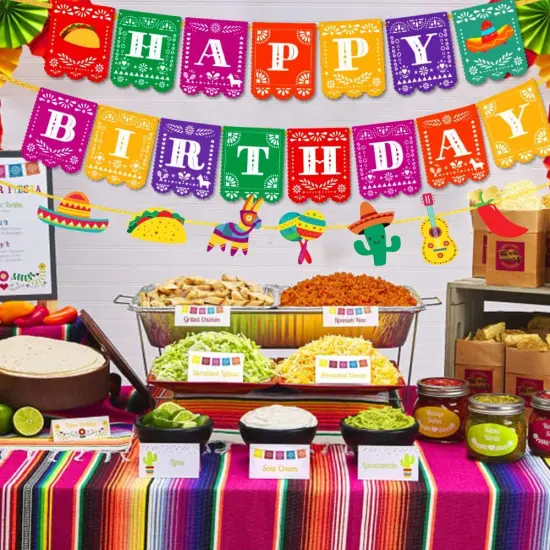Fiesta Happy Birthday Banner 2Pcs Mexican Pinata Banner Garland for Cinco de Mayo Taco Party Carnival Birthday Fiesta Party Decor {4}