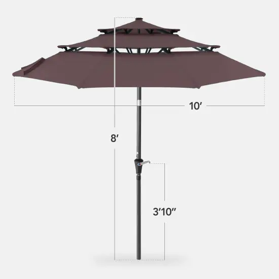 Best Choice Products 10ft 3-Tier Patio Umbrella, Market Sun Shade w/ Tilt Adjustment, Easy Crank Deep Taupe {2}