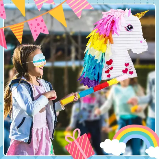 Unicorn Rainbow Pi&ntilde;ata for Girls Birthday Party Supplies Small Pi&ntilde;ata Set Includes Mask Bat and Confetti Bag for Kids Unicorn Theme Birthday Game Party Decorations, 16 x 10.6 x 3 Inches {3}