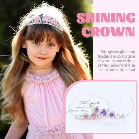 8 Pieces Silver Metal Sparkly Waterdrop Rhinestone Princess Crown Headbands Tiaras Wedding Birthday Party Prom Headpieces {4}