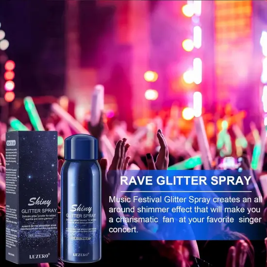 Body Glitter Spray, Temporary Shiny Hairspray for Face, Hair, Clothing, Long Lasting Quick-Drying Shimmer Mist for St. Patrick's Day, Music Festival Rave, Nightclub Party, Prom, 2oz {2}