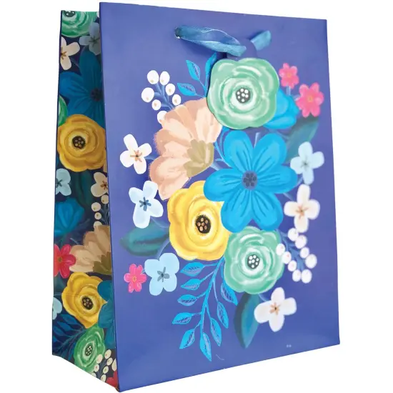 Pack/6: Floral Delight Blue Gift Bag - 6 x 3 x 7-1/2" {2}