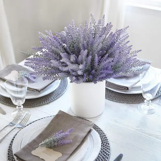 10 Bundles Fake Flowers Artificial Lavender Faux Plastic Plants for Home Decor Wedding Kitchen Garden Patio Porch Window Box Office Table Centerpieces Indoor Outdoor Decorations {2}