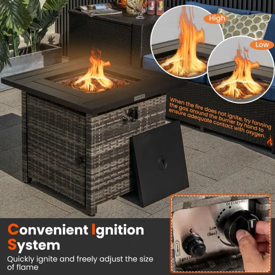 Grey Rattan Fire Pit Table with Lid &ndash; 50,000 BTU and Convertible {6}